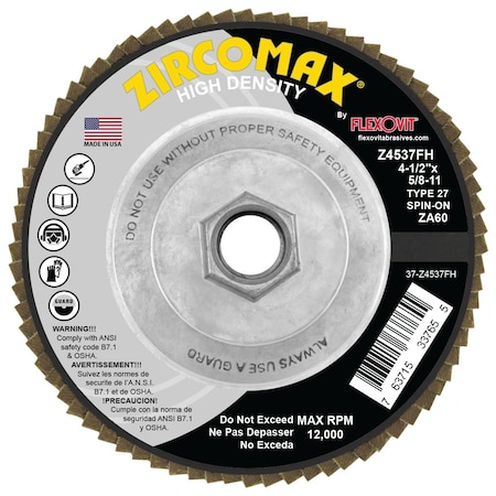 Flexovit FLAP DISC ZIRCOMAX 4-1/2inX5/8-11 Z4537FH